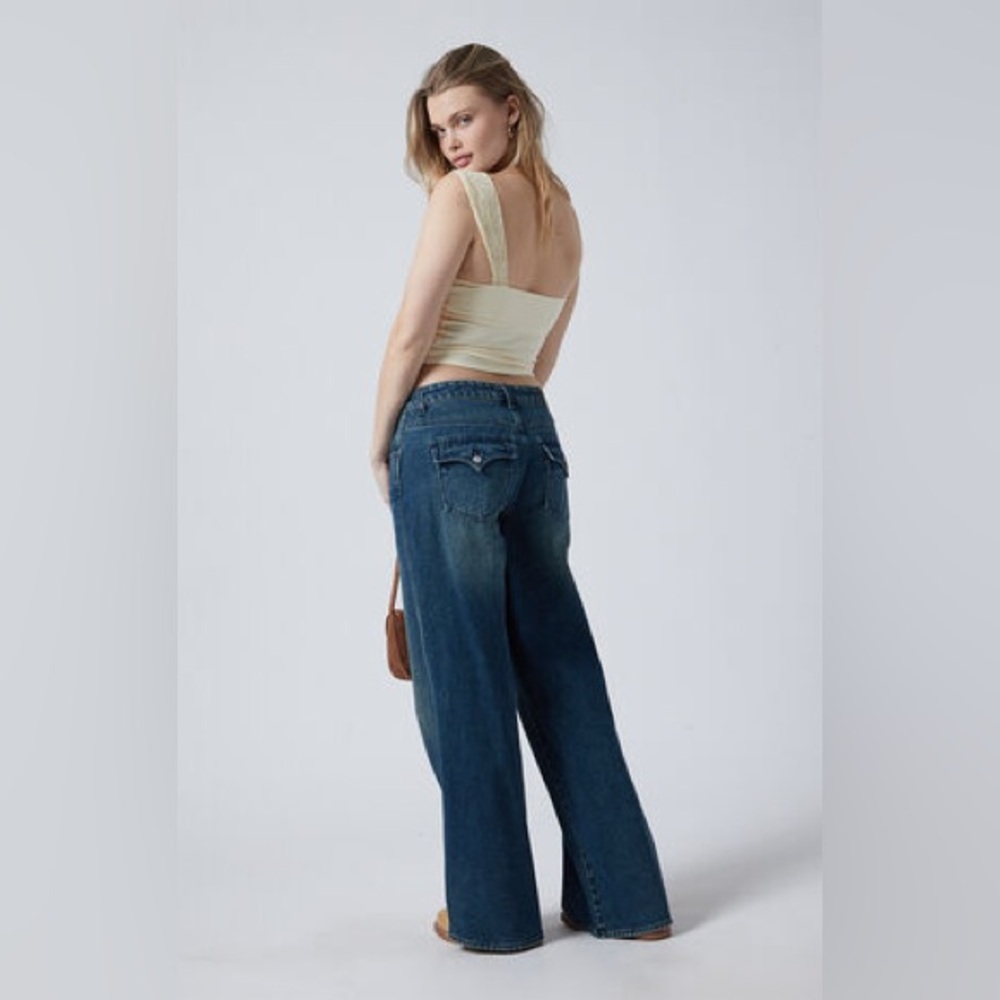 Pacsun Casey Low Rise Baggy Jeans Button Pockets Mid Wash “Medium Indigo” 27 W